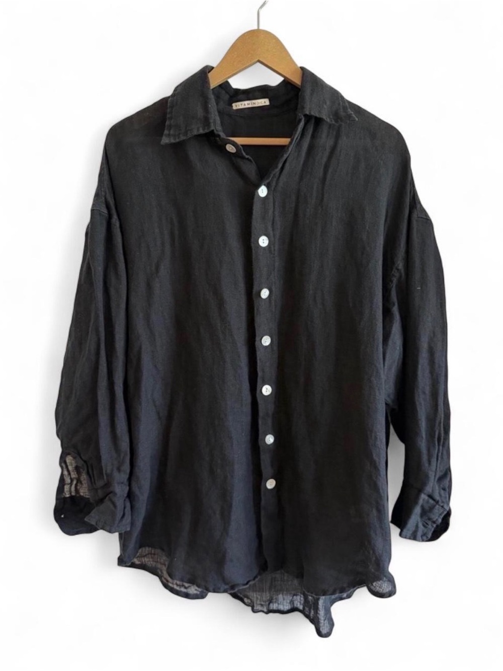 Vitamin A Playa Oversize Linen Cover-Up Shirt in black